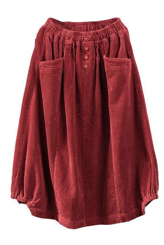 Limited Stock- Elastic Waist Calf Length Spring Corduroy Skirt