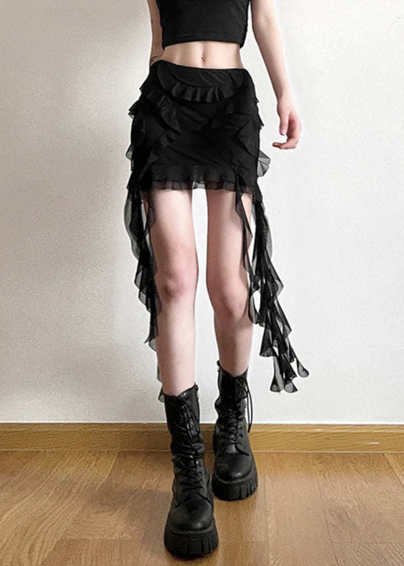 Black Ruffled Patchwork High Waist Tulle Skirt Summer