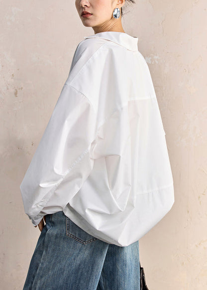 White Peter Pan Collar Button Cotton Shirt Fall
