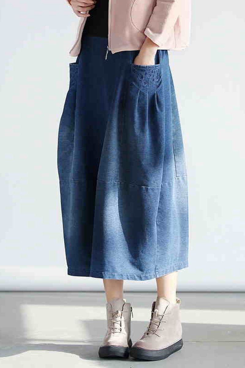 Denim Pocket Cotton Skirt Simple Skirt
