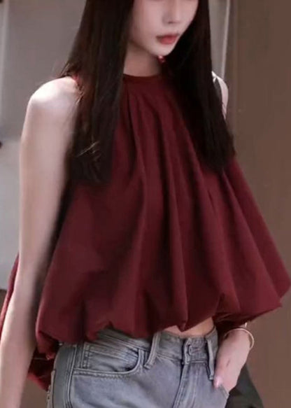 Wine Red Low High Design Cotton Top Sleeveless