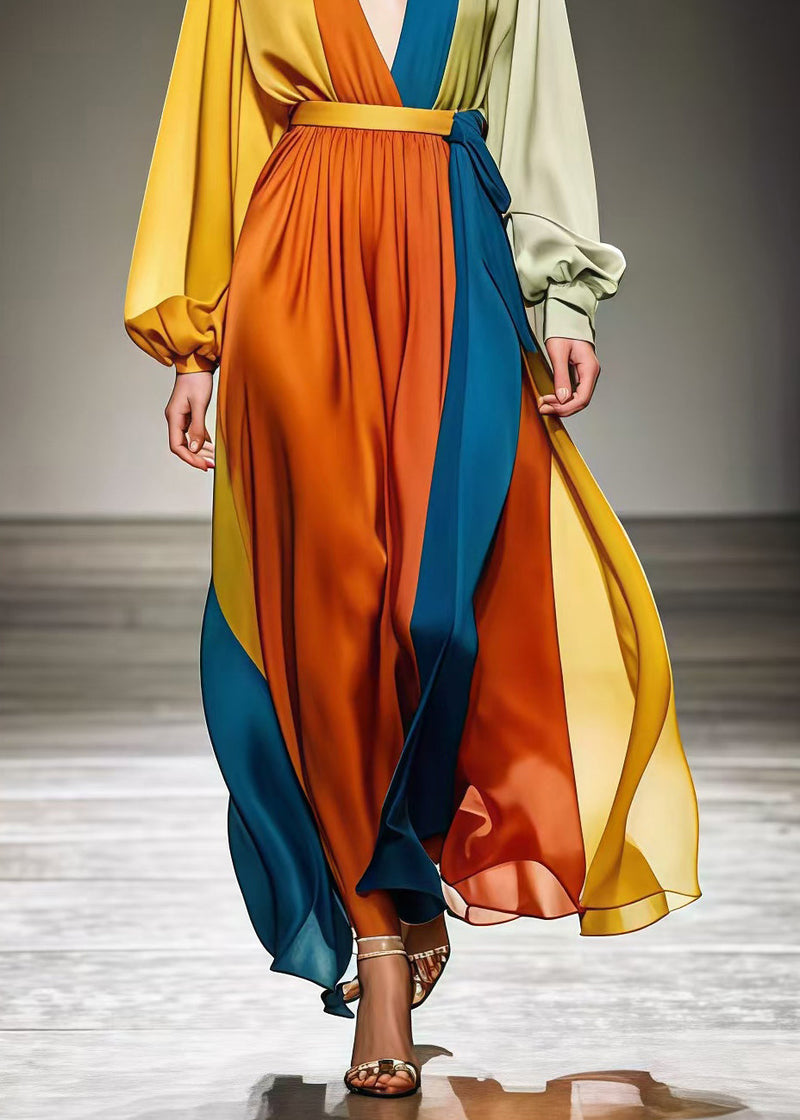 Diy Colorblock Cinched Patchwork Draping Chiffon Holiday Dresses Fall
