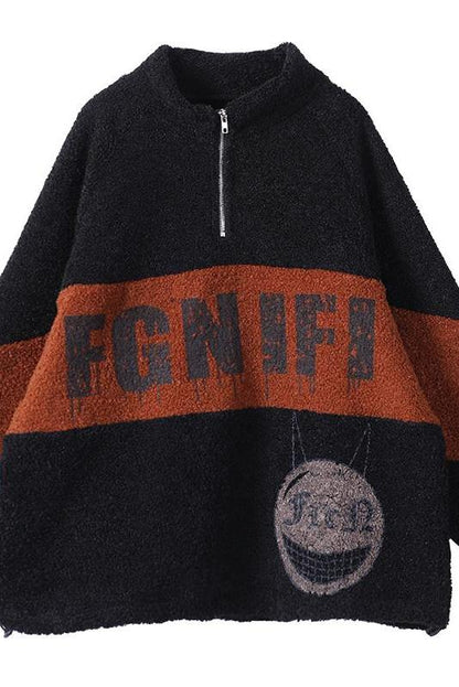 Winter Color Stitching Zipper Sweatshirt