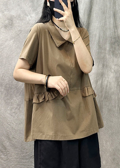 Yellow Green Square Collar Ruffled Patchwork T Shirt Summer