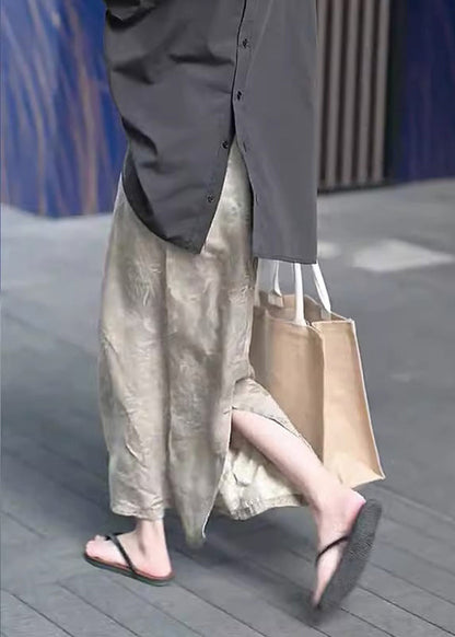 Jacquard Khaki High Waist a Line Skirts Summer