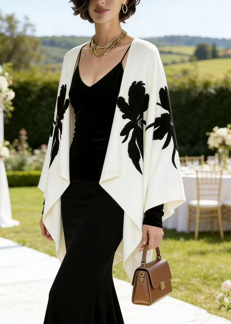 White Jacquard Knit Loose Cardigans Spring