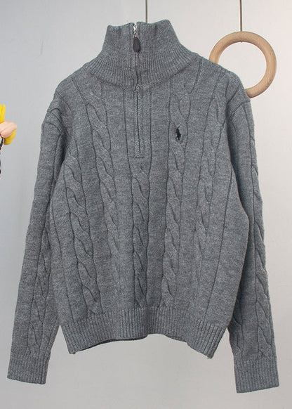 Red Turtleneck Zip Up Cable Knit Sweater Spring