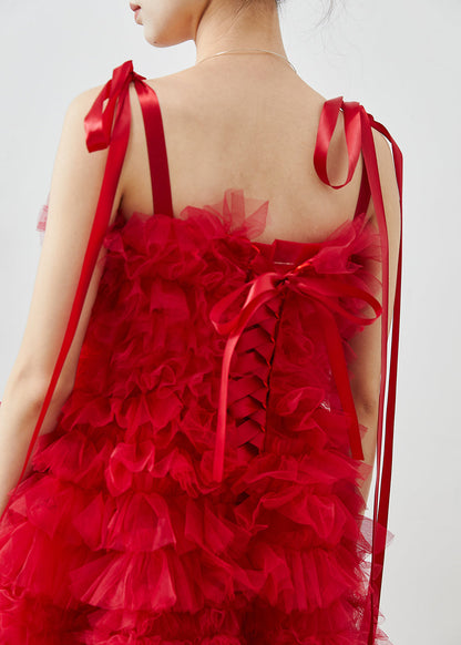 Red Ruffled Tulle Mini Dresses Summer