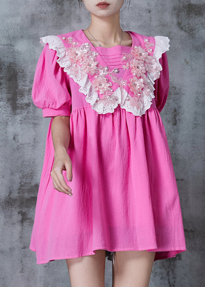 Classy Pink Cotton Mini Dress Summer