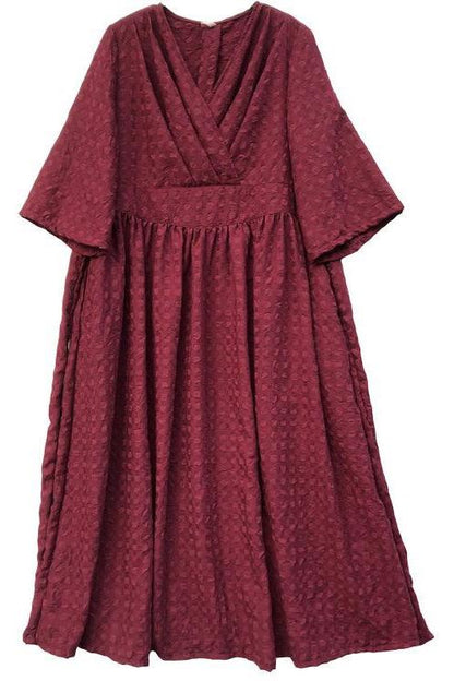 Limited Stock- Flare Sleeve Plaid Lacing V-neck Maxi Dress