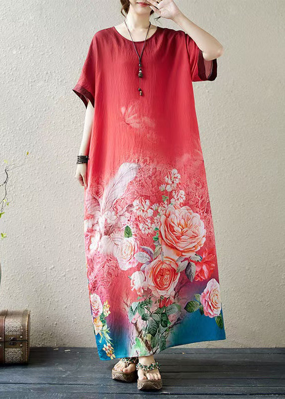 Gradient Red Oversized Print Holiday Dress Summer