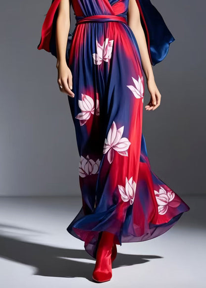 Navy Cold Shoulder Tie Dye Chiffon Dresses Summer