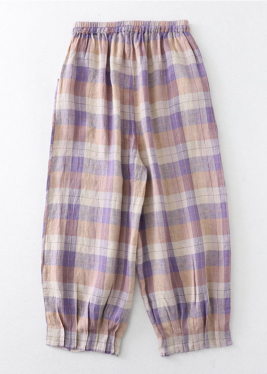 Colorblock Oversized Plaid Linen Harem Pants Summer