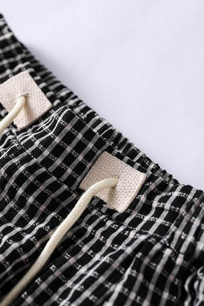 Cotton Linen Plaid Cinched Pocket Pants