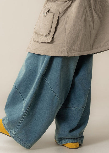 Blue High Waist Patchwork Wide Leg Pants Spring