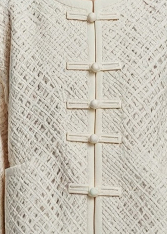 Fitted Beige O-neck Hollow Out Fall Coat