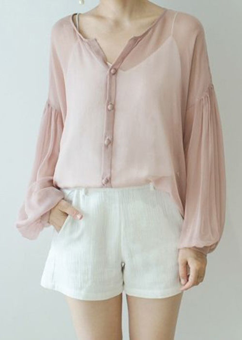 Loose Blackish Green Button Thin Silk Blouses Spring