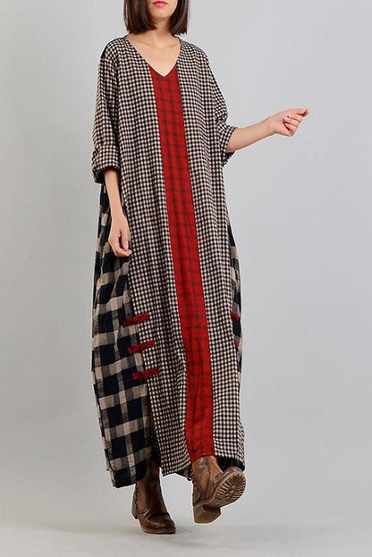 Limited Stock- Different Colored Plaid Retro Cotton Linen Dress