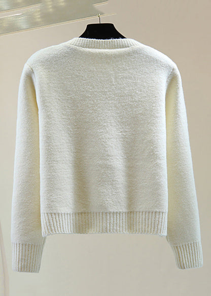 Original Design Apricot Nail Bead Thick Cotton Knit Sweaters Winter