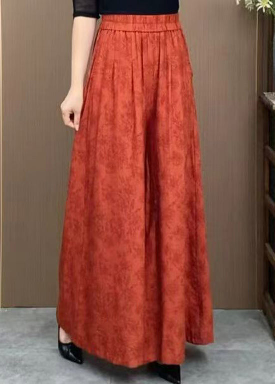 Orange Pockets Jacquard Cotton Wide Leg Pants Summer