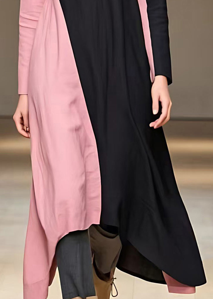 Colorblock Turtleneck Patchwork Button Long Dress Fall