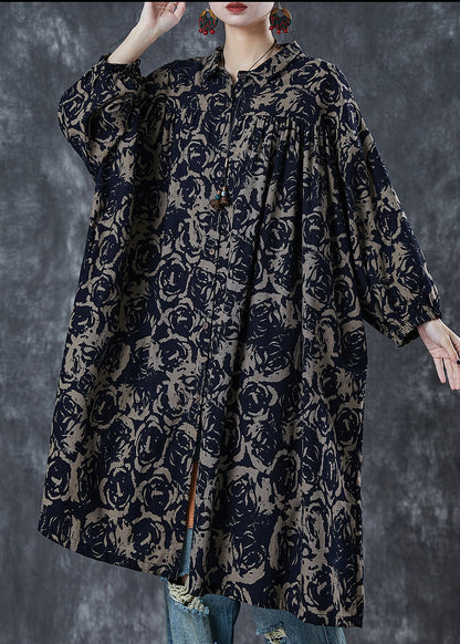Coffee Print Cotton Shirt Dress Oversized Spring