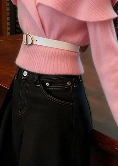 Art Pink V Neck Ruffled Knit Sweater Spring