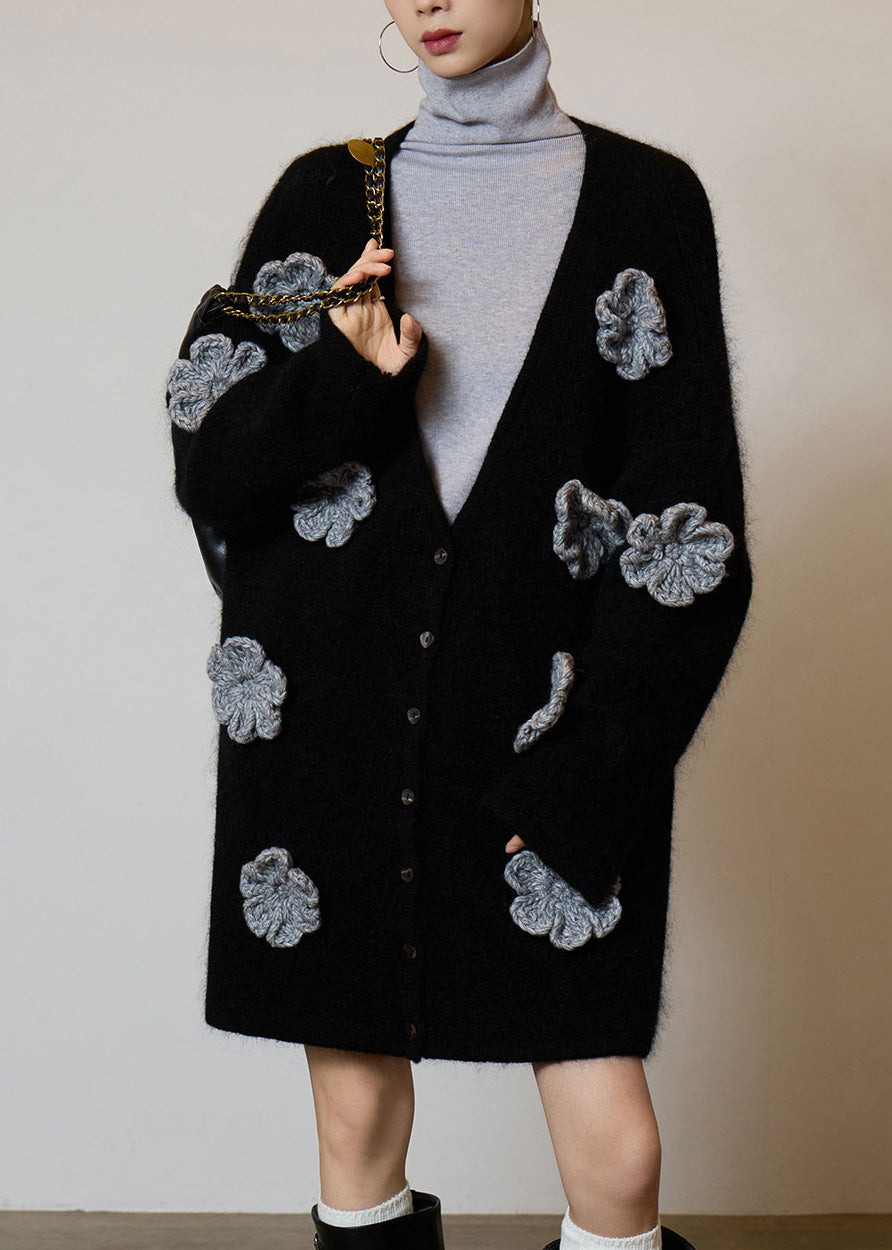 Boutique Black V Neck Button Knit Cardigans Fall