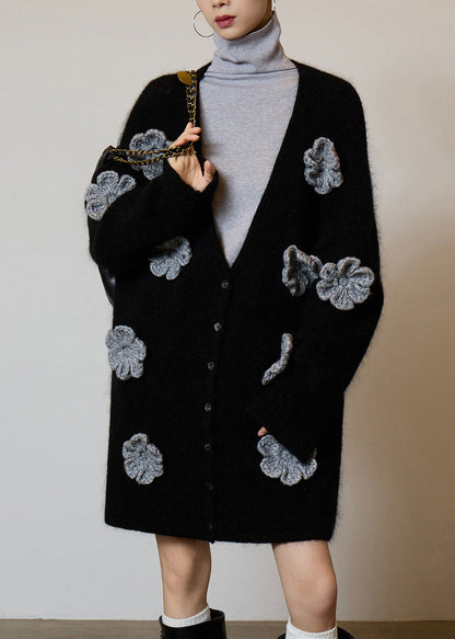 Boutique Black V Neck Button Knit Cardigans Fall