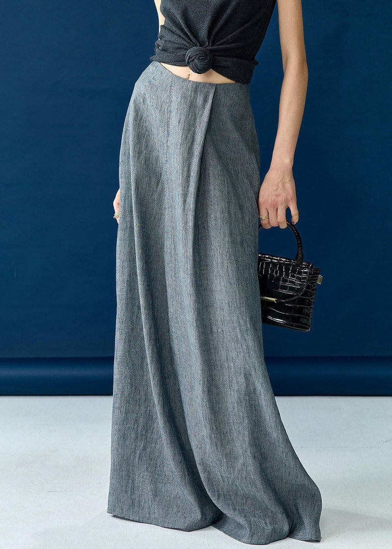 New Grey High Waist Silk Cotton Skirts Summer