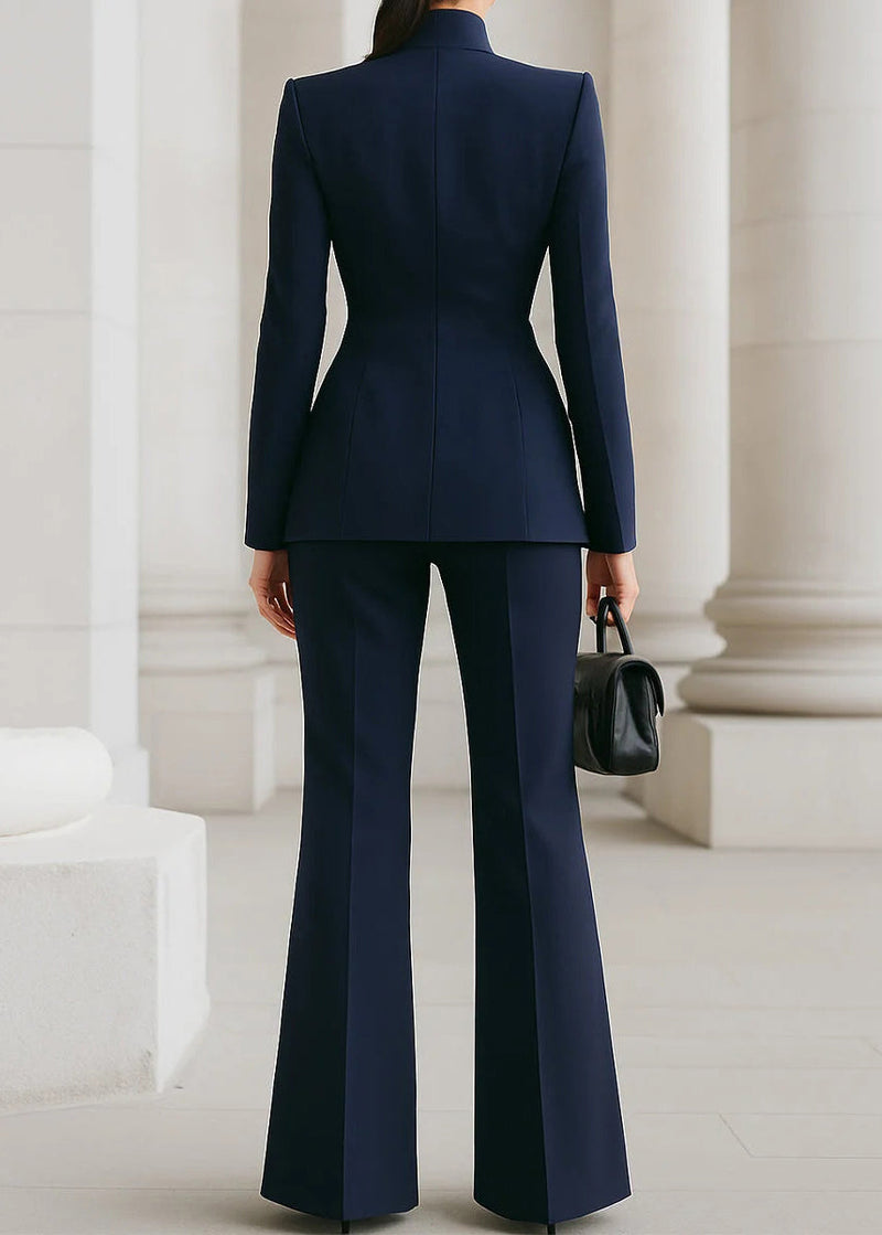 Navy Button Suit Coat and Pants Two Piece Set Fall
