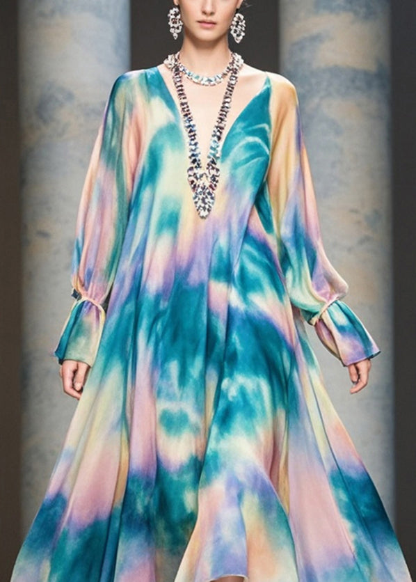Rainbow Tie Dye Exra Large Hem Chiffon Beach Dress Fall