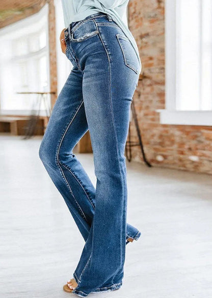 Fine Blue Pockets Original Design Denim Flared Trousers Spring