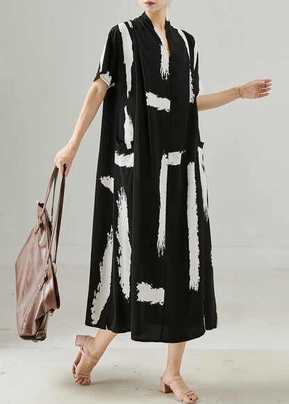 Black Oversized Print Chiffon Maxi Dresses Summer