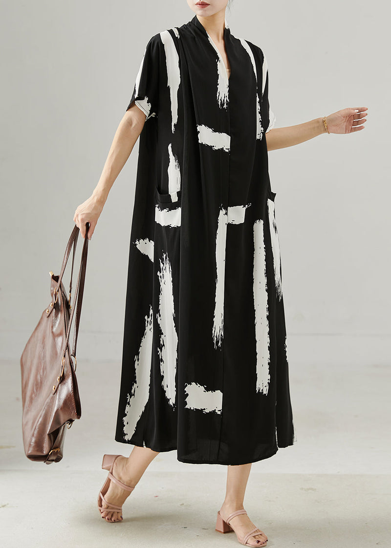 Black Oversized Print Chiffon Maxi Dresses Summer