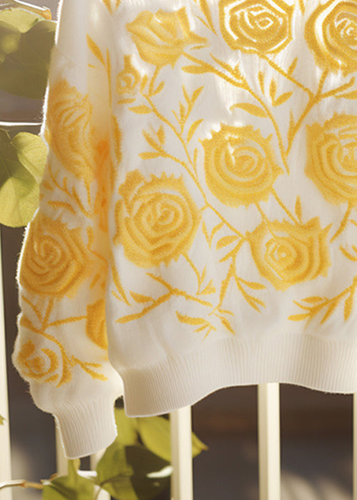 Yellow O Neck Cozy Knit Fall Sweaters
