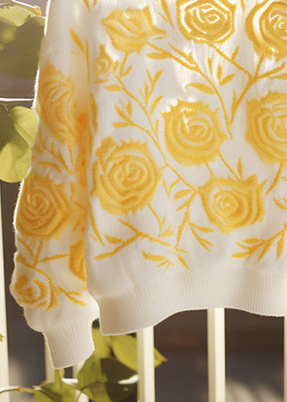 Yellow O Neck Cozy Knit Fall Sweaters