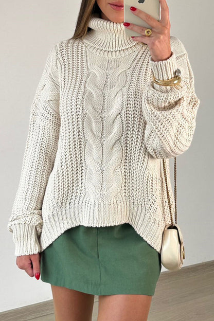 Daily Color Patchwork Weave Turtleneck Sweaters