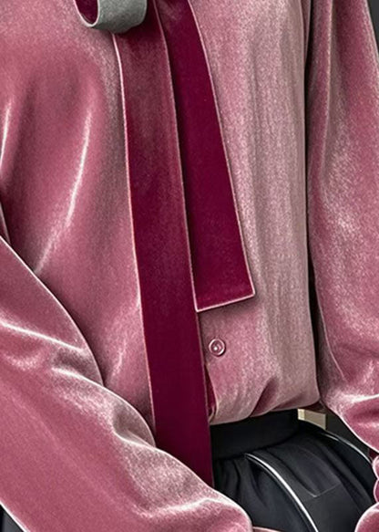 Purple Ruffled Lace Up Velour Shirts Fall