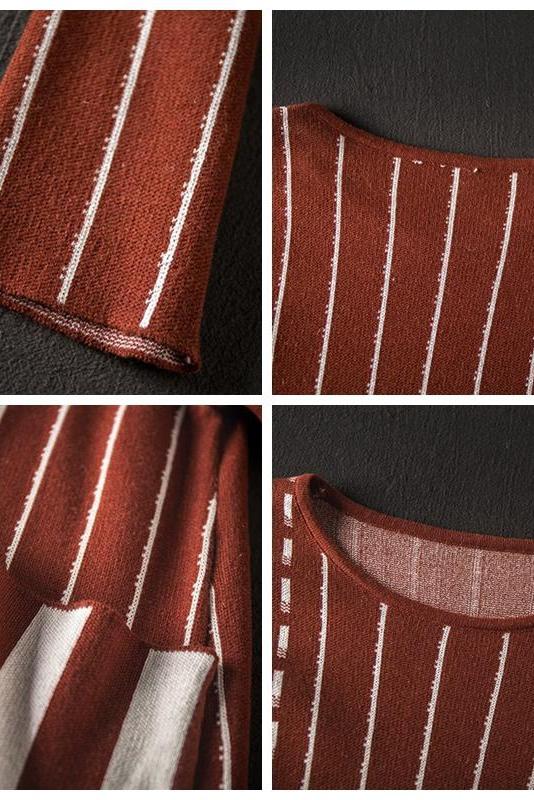 Brown Striped Maxi Sweater Dresses for