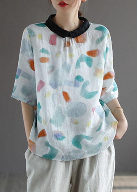 Grass Green Bamboo Turn-down Collar Print Summer Shirt Half Sleeve