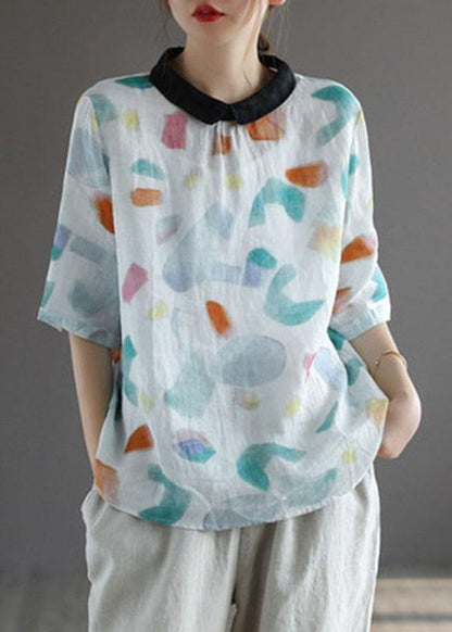 Grass Green Bamboo Turn-down Collar Print Summer Shirt Half Sleeve