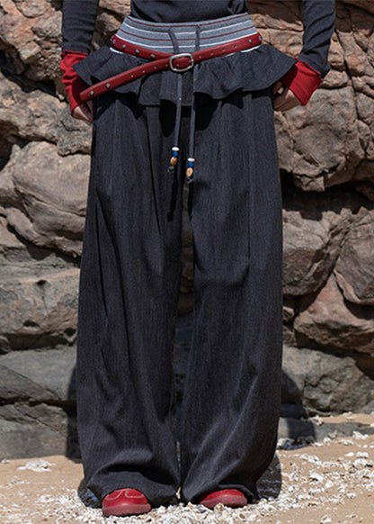 Brown Knit Patchwork Elastic Waist Wide Leg Pants Fall