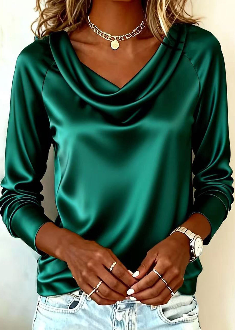 Gold Draped Neckline Silk Shirt Top Spring