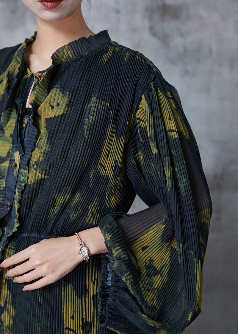 Diy Green Tie Dye Ruffled Chiffon Work Dress Spring