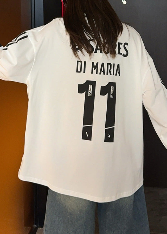 White O Neck Graphic Loose Cotton T Shirts Spring