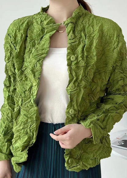Green Wrinkled Button Cotton Thin Cardigan Coats Spring