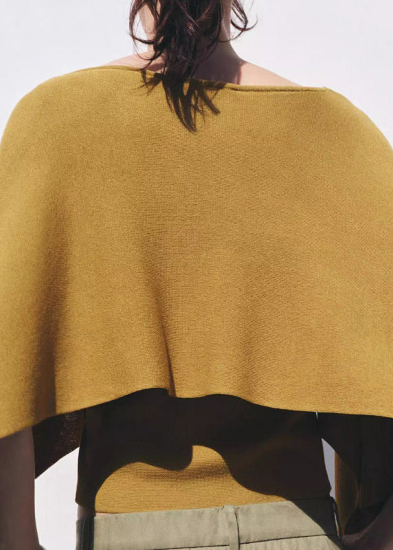 Simple Yellow O-neck Knit Top Batwing Sleeve