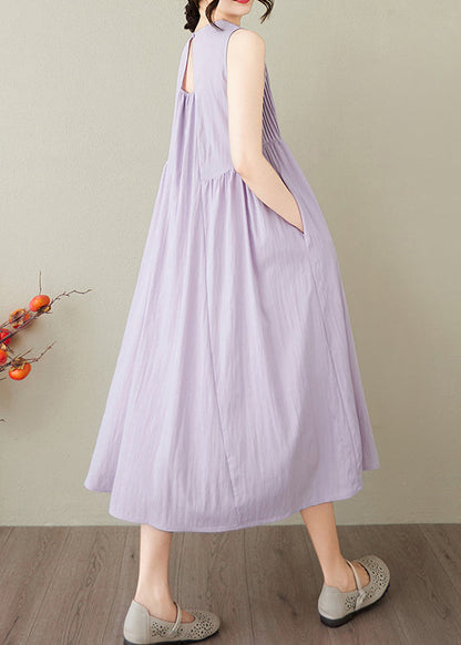 Lavender Wrinkled Cotton Robe Dresses Sleeveless