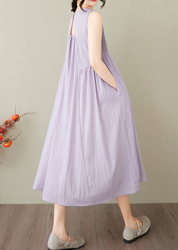Lavender Wrinkled Cotton Robe Dresses Sleeveless